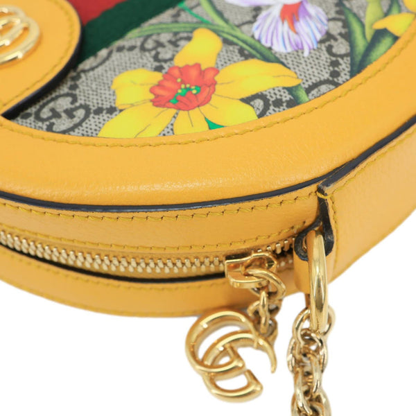 GUCCI Ophidia Mini Flora GG Round Supreme Monogram Web Crossbody Bag Yellow 550618