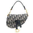 CHRISTIAN DIOR Saddle Oblique Jacquard Satchel Bag Navy Blue