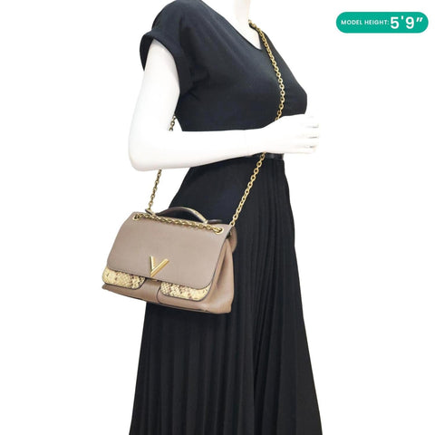 LOUIS VUITTON Very Chain Python Calfskin Leather Shoulder Bag Taupe
