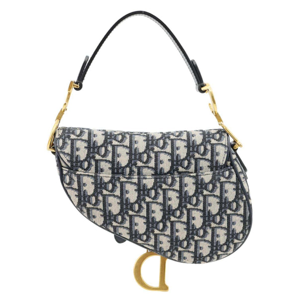 CHRISTIAN DIOR Saddle Oblique Jacquard Satchel Bag Navy Blue