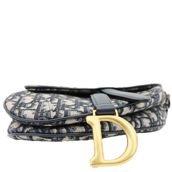 CHRISTIAN DIOR Saddle Oblique Jacquard Satchel Bag Navy Blue