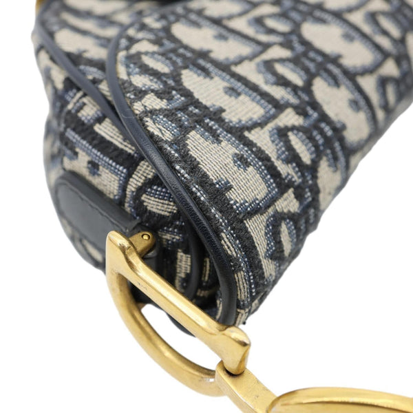 CHRISTIAN DIOR Saddle Oblique Jacquard Satchel Bag Navy Blue