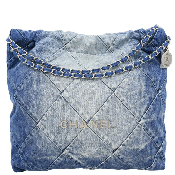 CHANEL 22 Quilted Denim Shoulder Bag Blue