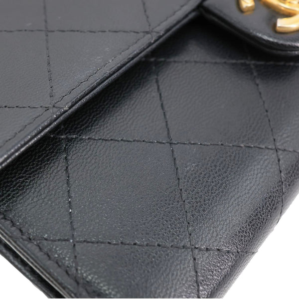 CHANEL Chic Pearls Quilted Goatskin  Leather Clutch On Chain Black