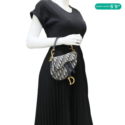 CHRISTIAN DIOR Saddle Oblique Jacquard Satchel Bag Navy Blue