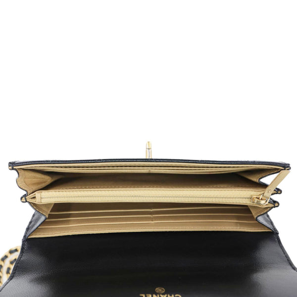 CHANEL Chic Pearls Quilted Goatskin  Leather Clutch On Chain Black