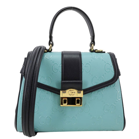 GUCCI Small GG Leather Top Handle Shoulder Bag Blue 675791
