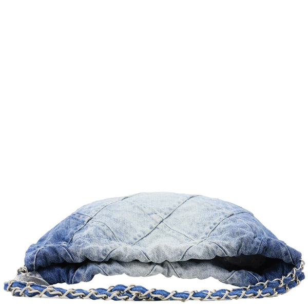 CHANEL 22 Quilted Denim Shoulder Bag Blue