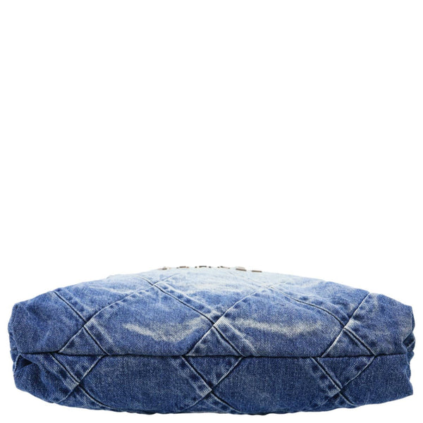 CHANEL 22 Quilted Denim Shoulder Bag Blue