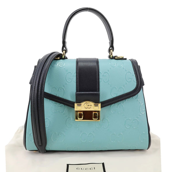 GUCCI Small GG Leather Top Handle Shoulder Bag Blue 675791