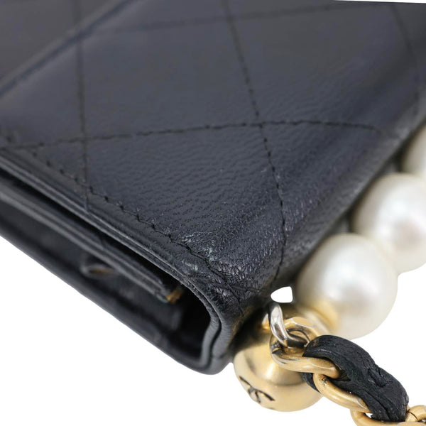 CHANEL Chic Pearls Quilted Goatskin  Leather Clutch On Chain Black