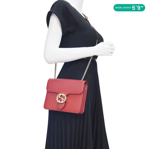 GUCCI Interlocking GG Small Dollar Calfskin Leather Crossbody Bag Red 510304