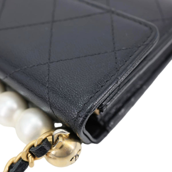 CHANEL Chic Pearls Quilted Goatskin  Leather Clutch On Chain Black
