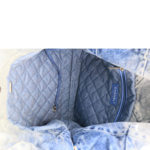 CHANEL 22 Quilted Denim Shoulder Bag Blue