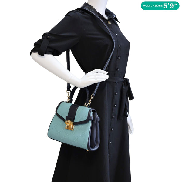 GUCCI Small GG Leather Top Handle Shoulder Bag Blue 675791