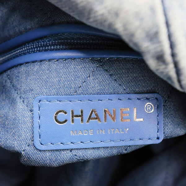 CHANEL 22 Quilted Denim Shoulder Bag Blue