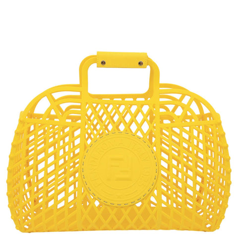 FENDI FF Logo Plastic Basket Satchel Bag Yellow