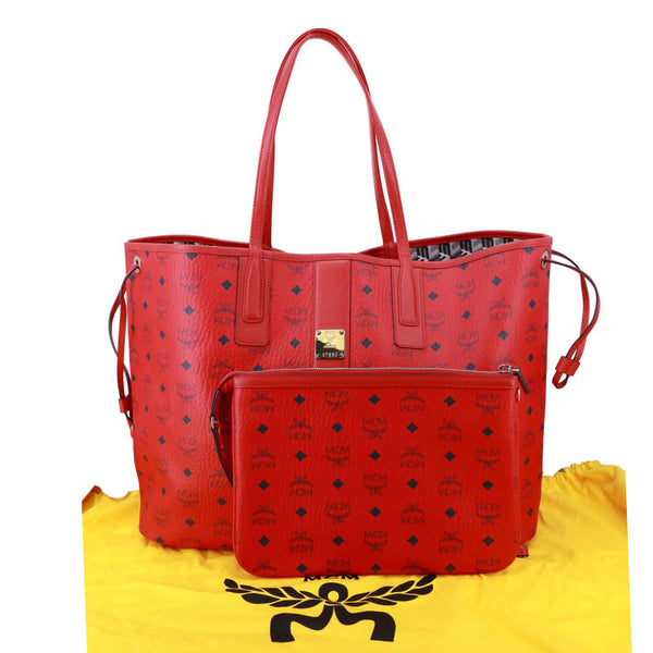 MCM Reversible Liz Large Visetos Canvas Shopper Tote Bag Red