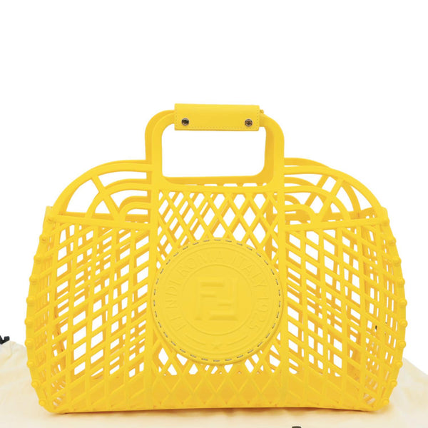 FENDI FF Logo Plastic Basket Satchel Bag Yellow