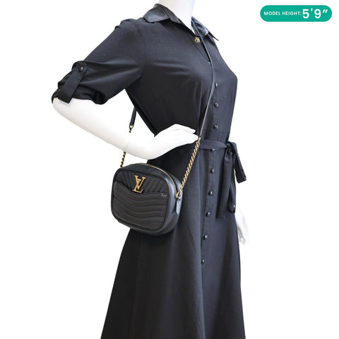 LOUIS VUITTON New Wave Quilted Leather Camera Crossbody Bag Black