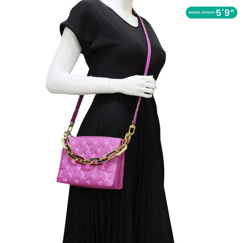 LOUIS VUITTON Coussin BB Monogram Embossed Leather Shoulder Bag Pink