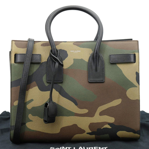 YVES SAINT LAURENT Sac de Jour Small Camouflage Calfskin Leather Tote Bag Kaki