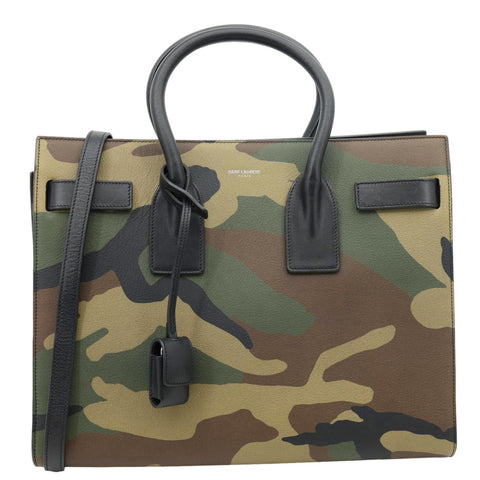 YVES SAINT LAURENT Sac de Jour Small Camouflage Calfskin Leather Tote Bag Kaki