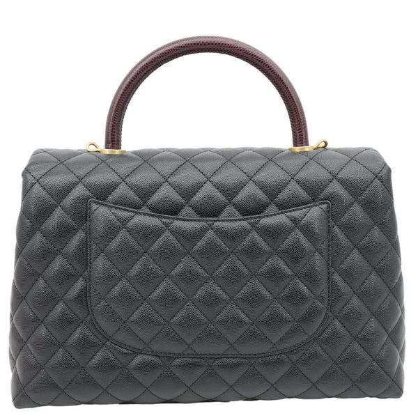 CHANEL Coco Large Quilted Caviar Lizard Handle Shoulder Bag Black