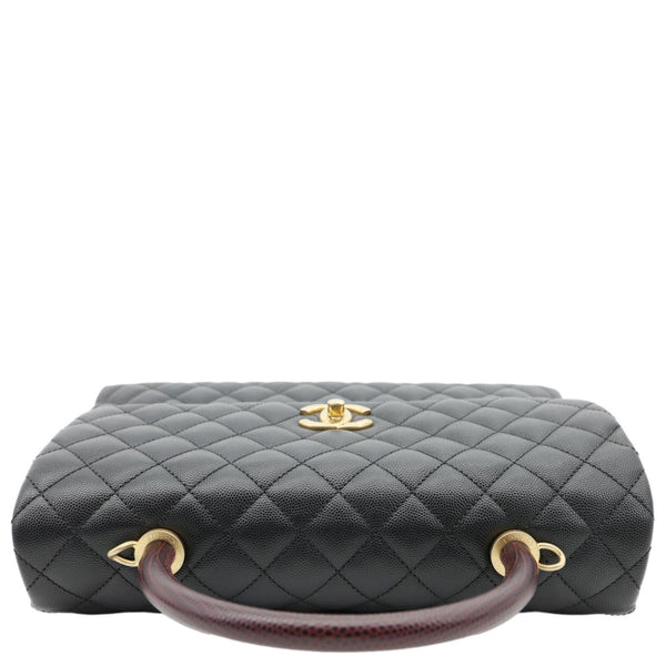 CHANEL Coco Large Quilted Caviar Lizard Handle Shoulder Bag Black