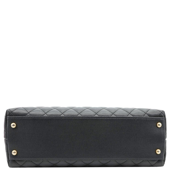 CHANEL Coco Large Quilted Caviar Lizard Handle Shoulder Bag Black