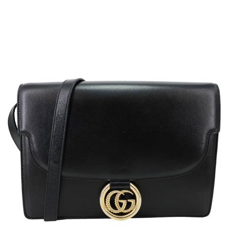 GUCCI Torchon GG Ring Medium Leather Shoulder Bag Black 589471