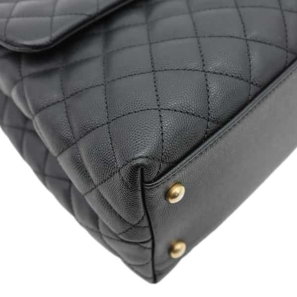 CHANEL Coco Large Quilted Caviar Lizard Handle Shoulder Bag Black