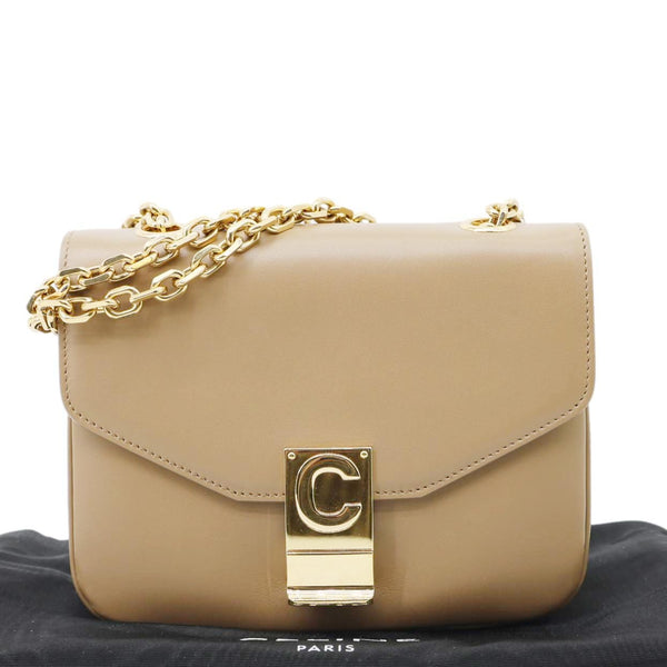 CELINE C Small Calfskin Leather Shoulder Bag Beige