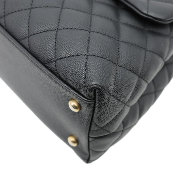 CHANEL Coco Large Quilted Caviar Lizard Handle Shoulder Bag Black