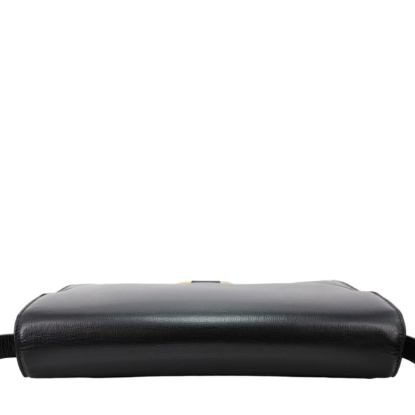 GUCCI Torchon GG Ring Medium Leather Shoulder Bag Black 589471