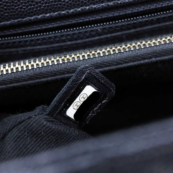 CHANEL Coco Large Quilted Caviar Lizard Handle Shoulder Bag Black