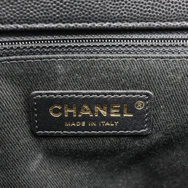 CHANEL Coco Large Quilted Caviar Lizard Handle Shoulder Bag Black