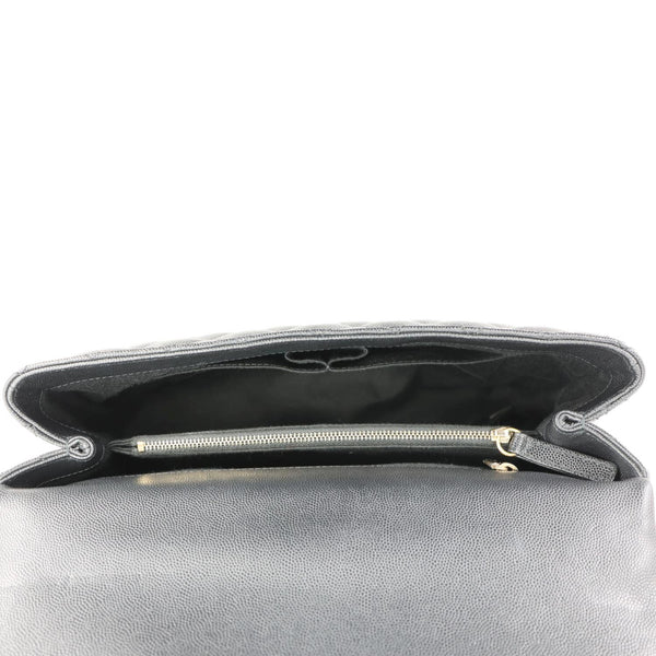 CHANEL Coco Large Quilted Caviar Lizard Handle Shoulder Bag Black