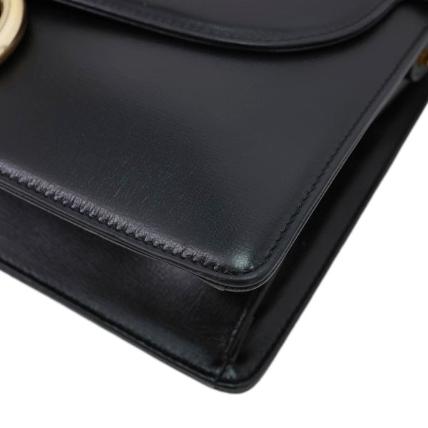 GUCCI Torchon GG Ring Medium Leather Shoulder Bag Black 589471