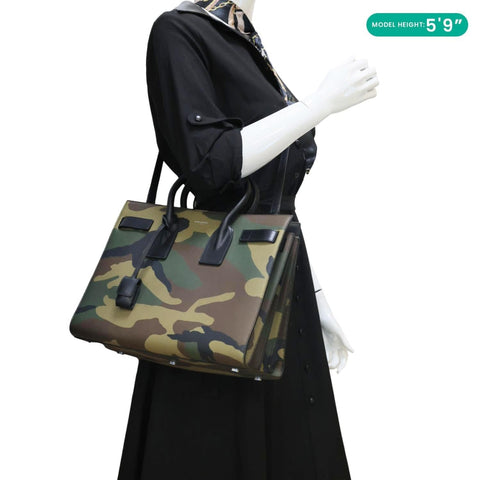 YVES SAINT LAURENT Sac de Jour Small Camouflage Calfskin Leather Tote Bag Kaki