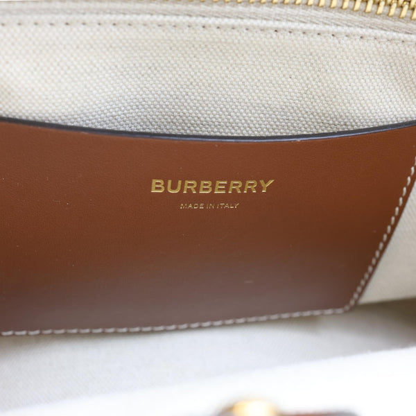 BURBERRY Freya Small Knitted Check Canvas Tote Bag Brown