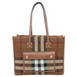 BURBERRY Freya Small Knitted Check Canvas Tote Bag Brown