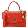 CHANEL Trendy Spirit CC Small Quilted Lambskin Leather Top Handle Shoulder Bag Red