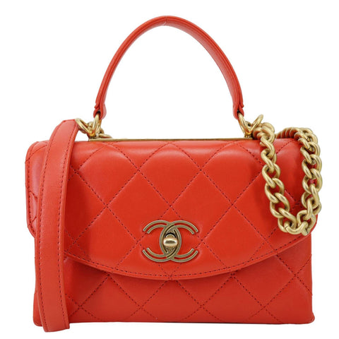 CHANEL Trendy Spirit CC Small Quilted Lambskin Leather Top Handle Shoulder Bag Red