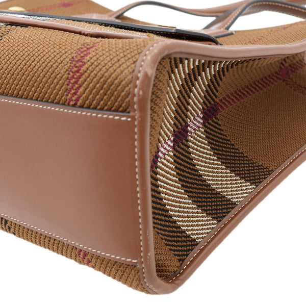 BURBERRY Freya Small Knitted Check Canvas Tote Bag Brown