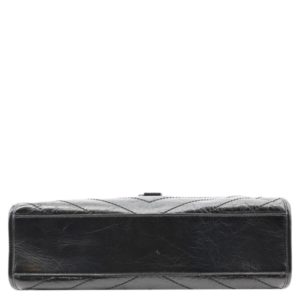 YVES SAINT LAURENT Niki  Crinkle Leather Shopper Tote Bag Black