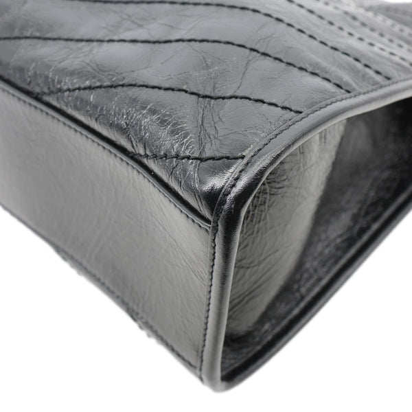 YVES SAINT LAURENT Niki  Crinkle Leather Shopper Tote Bag Black