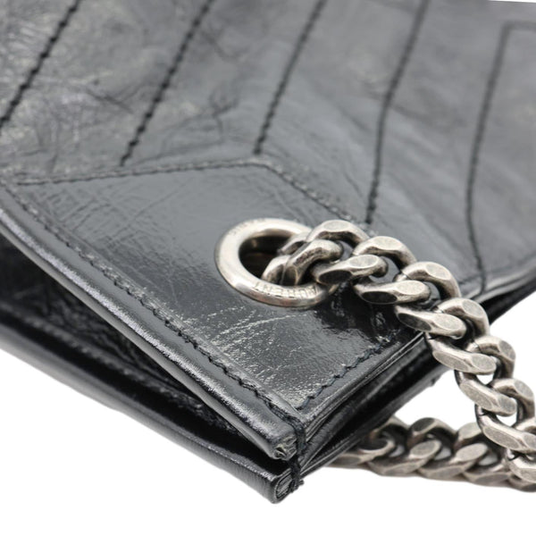 YVES SAINT LAURENT Niki  Crinkle Leather Shopper Tote Bag Black