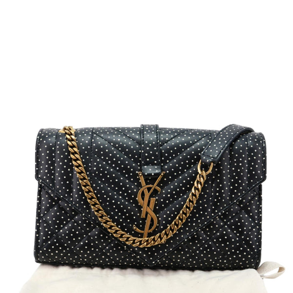 YVES SAINT LAURENT Envelope Polka Dot Chevron Leather Crossbody Bag Black