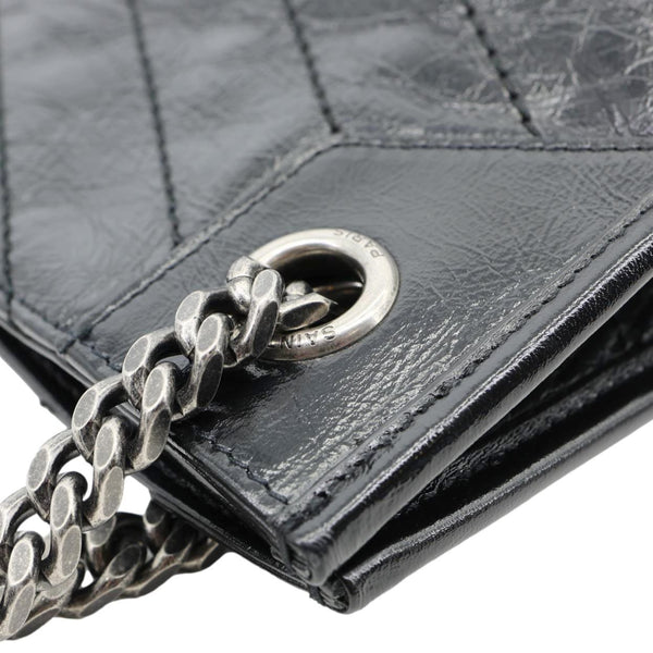 YVES SAINT LAURENT Niki  Crinkle Leather Shopper Tote Bag Black